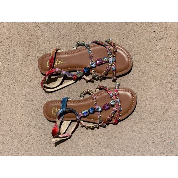 Candie’s Bling Colored StonePeep Toe Sandals Size 7 - Picture 5 of 5